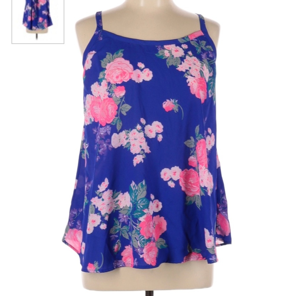 Torrid Sleeveless Blouse Floral Blue 1X Tie Back